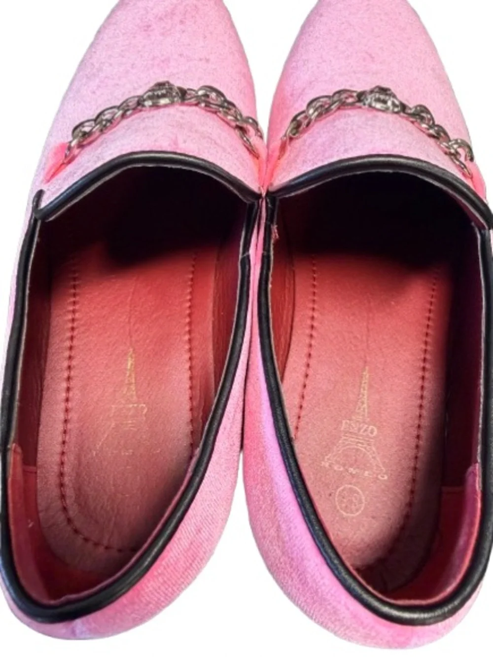 Pink Velvet Chain Loafers Smoking Slippers Lion Medallion Dress Shoes Men’s 8.5